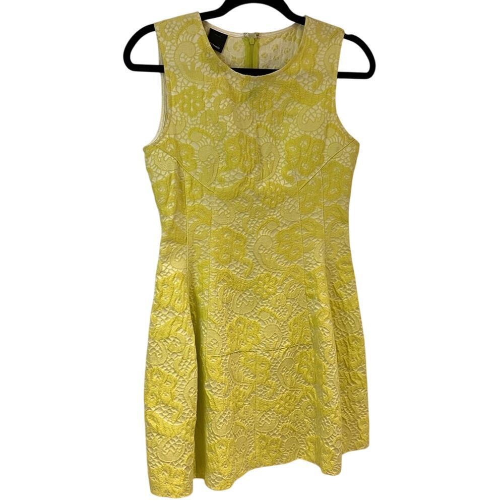 Pinko Lime Green Dolce Vita Jacquard Fit and Flare Dress Sz 6